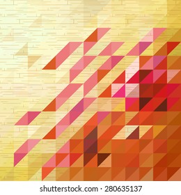 Pink triangle on wooden texture background