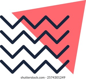 Pink triangle overlapping dark blue zig zag lines on white background creating a modern and vibrant abstract design, ideal for backgrounds, posters, and decorative projects