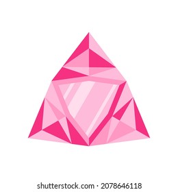 Pink triangle precious stone, gem or diamond. Bright shiny crystal.