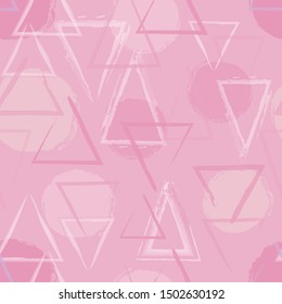 Pink Triangles And Dots In Seamlees Surface Vector Pattern