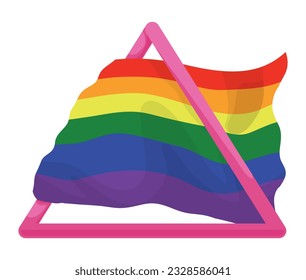 rosafarbener Dreiecksrahmen, der mit der Regenbogenflagge verziert ist und LGBTI-Bewegungen fördert.