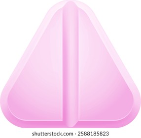 Pink triangular pill breaking along score line on a white background representing concepts of medication, healthcare, pharmaceuticals, and treatment of illness