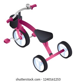 Pink tricycle icon. Isometric of pink tricycle vector icon for web design isolated on white background