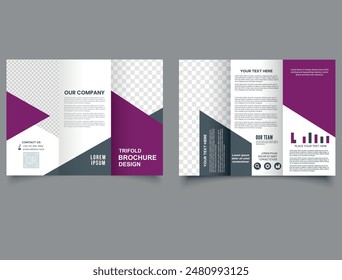 Pink trifold brochure, flyer. Creative Construction trifold brochure template or company profile, Corporate construction brochure. Vector illustration