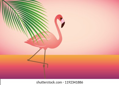 pink tropical flamingo on the beach vector illustration EPS10