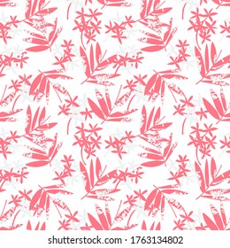 Fondo de patrón ininterrumpido de hoja tropical rosa adecuado para impresiones de moda, gráficos, fondos y artesanías