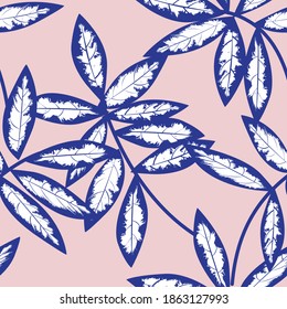 Pink Tropical Leaf botanical seamless pattern background suitable for fashion prints, graphics, backgrounds and crafts