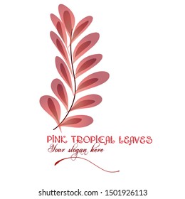 Pink tropical leaf logo. Elegant vector design