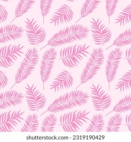 Pink tropical leaves seamless vector pattern, endless repeating background