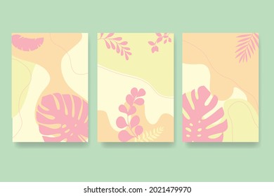Pink Tropical Leaves Set Abstract