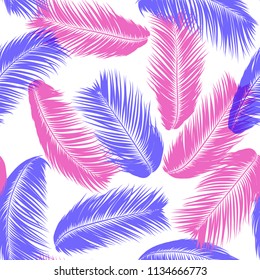Pink Tropical Palm Tree Leaves. Vector Seamless Pattern. Simple Silhouette Coconut Leaf Sketch. Summer Floral Background. Wallpaper of Exotic Palm Tree Leaves for Textile, Fabric, Cloth Design, Tile.