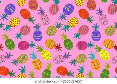 pink tropical seamless pineapple pattern abstract summer background bright exotic fruit design decorative vibrant art textile print paper digital illustration