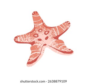 Pink tropical starfish. Sea animal with star shape. Cute ocean mollusk. Exotic undersea fauna. Marine decoration, underwater decor. Flat isolated drawing vector illustration on white background