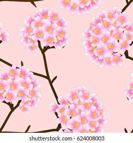 Pink Trumpet Flower on Beige Ivory Background. Vector Illustration.