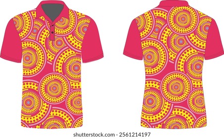 Pink tshirt design with aboriginal pattern vector.