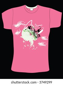 pink t-shirt design with surfboard