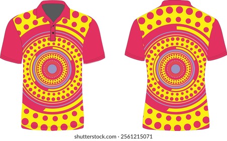 Pink tshirt design vector with yellow and blue dots vector.