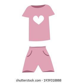  pink t-shirt with heart and shorts outfit. vector illustration