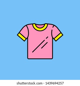 Pink t-shirt line icon. Colorful tee shirt symbol isolated on blue background. Apparel sign. Vector illustration.