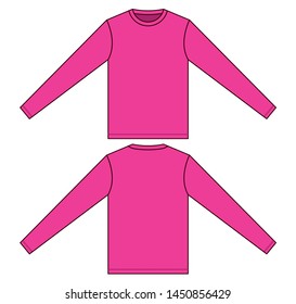 Pink T-Shirt Long Sleeve for Template (Front & Back View): Flat View