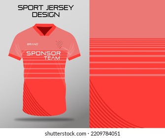 Pink t-shirt sport design template with abstract line  pattern for soccer jersey. Sport uniform in front view. Tshirt fabric design and mock up for sport club. Vector Illustration