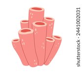 Pink tube sponges. Sea wildlife. Hand drawn tube sponges. Sea Porifera sponges. Colonial marine animal anemone. Underwater tropical exotic reef plant. Vector illustration