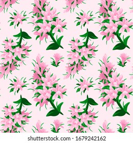 Pink tuberose on coral backdrop. Elegant floral set seamless pattern for apparel, wrap paper, sleeper, bath tile or bed linen. Phone case or cloth print art. Minimal style stock vector illustration