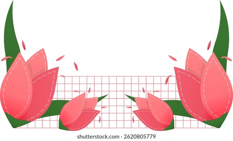  Pink Tulip Aesthetic Flower Frame Grid Icon. Colorful Cute Border Concept Isolated