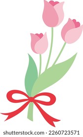 Pink tulip bouquet with red ribbon