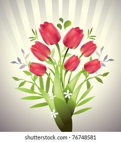 Pink tulip bouquet.Vector