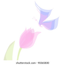 Pink tulip with butterfly