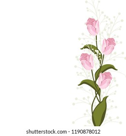 The pink  tulip elegant card. A spring decorative bouquet of pink tulips flowers. Small floral garland. Vector illustration.