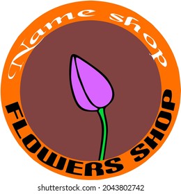 Pink tulip flower bud logo as florist logo in circle