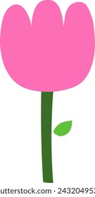 Pink Tulip flower. Hand drawn. Spring and summer. Flat Vector element illustration with transparent background.