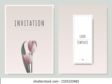 Pink tulip flower with leaf, minimal invitation card template design Pink tulip flower with leaf, minimal invitation card template design