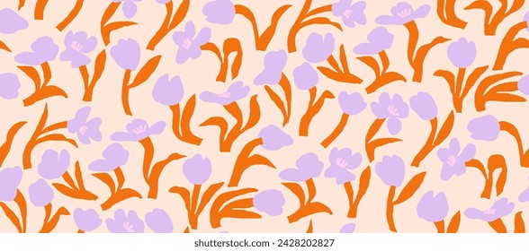 Pink Tulip Flowers Seamless hippie pattern