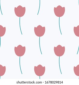 Flores de tulipano rosadas, sin fisuras, repiten el patrón para envolver papel, estampados, tejidos, tejidos, papel pintado.Flores de tulipán rosado sobre fondo blanco.