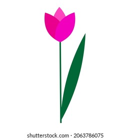 Pink tulip icon. Floral background. Holiday gift element. Cartoon style. Hand drawn art. Vector illustration. Stock image.