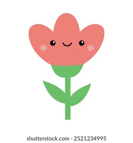 Icono de tulipán rosa. Cabeza de cara sonriente. Linda colección de planta de flores de dibujos animados kawaii. Personaje gracioso. Concepto creciente. Estilo infantil. Pegatina impresa, Plantilla de cartel. Diseño plano. Vector de fondo blanco