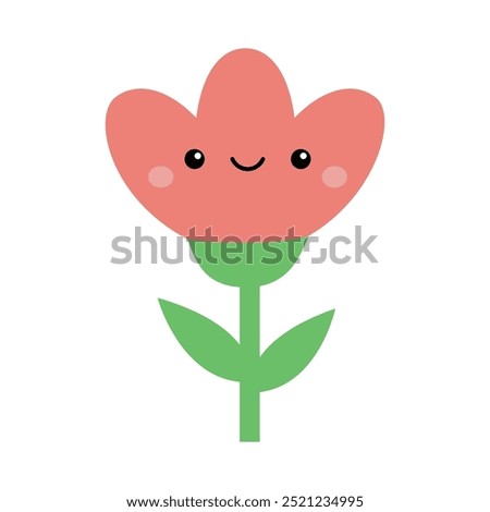 Pink tulip icon. Smiling face head. Cute kawaii cartoon flower plant collection. Funny character. Growing concept. Childish style. Sticker print, poster template. Flat design. White background Vector