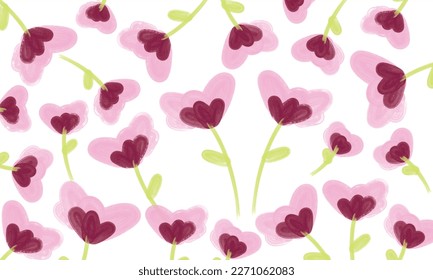 Pink tulip pattern painting on white background.