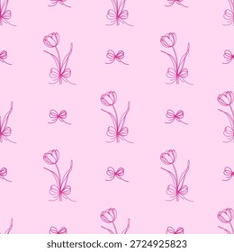 Patrón sin fisuras de tulipán rosa. Elegante fondo floral perfecto para tela, textiles, papel de regalo, Fondo de pantalla, papelería, decoración de vivero y diseños románticos.