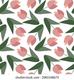 pink tulip seamless spring pattern, holiday print, flower all over print