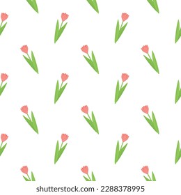 Pink tulip stem seamless pattern. Vector spring flower illustration background