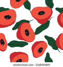 Pink Tulip Watercolor Vector Seamless Pattern. Poppy Pretty Illustration. Red and Blue Decorative Felt pen Wallpaper. Peony Spring Template.