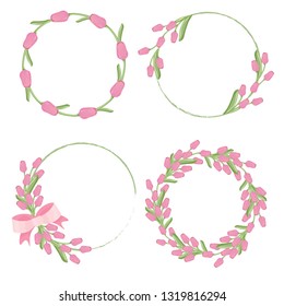 pink tulip wreath frame for spring or mother's day collection eps10 vector illustration