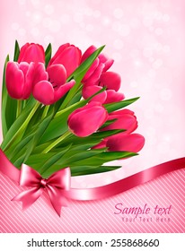 Pink tulips beautiful background. Vector.