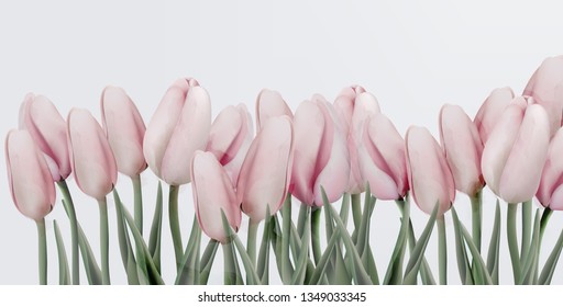 Vector de tarjeta de tulipanes rosados. Boda Guardar, la fecha, ceremonia, invitaciones de cumpleaños
