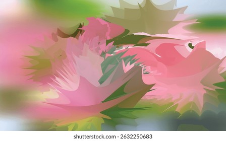 Pink tulips in morning light on a green background, a beautiful spring flower illustration with delicate leaves and a hint of nature's design