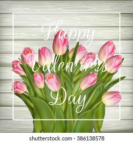 Pink tulips on old used wood. EPS 10 vector file included